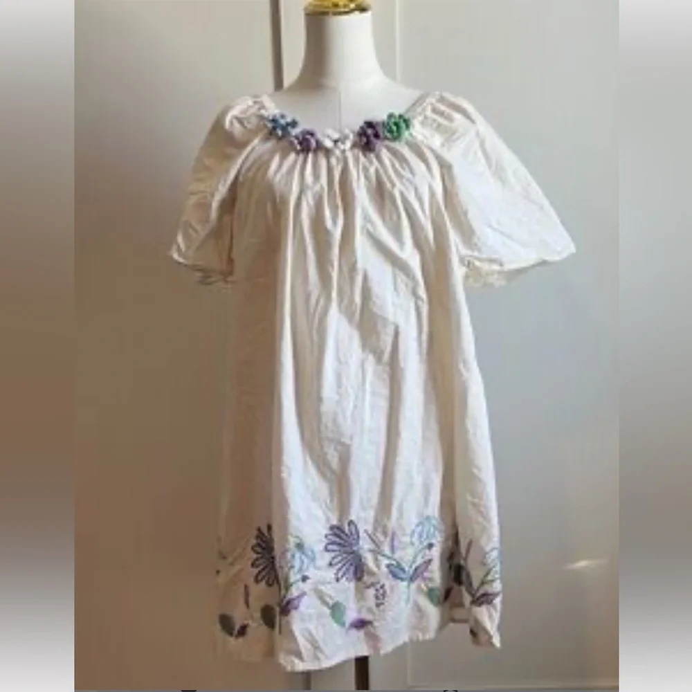Zara Kids Dress with Floral Embroidery - Cream